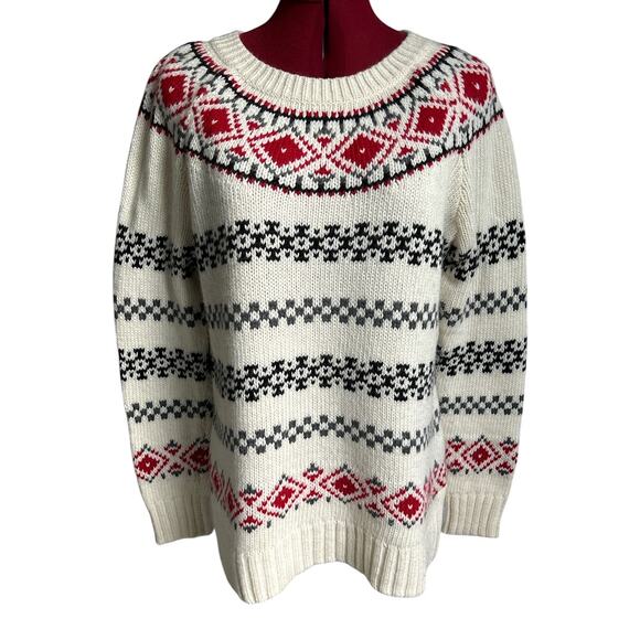 Talbots Women’s Size‎ Large Wool Blend Heart Fair Aisle Sweater - Picture 1 of 8